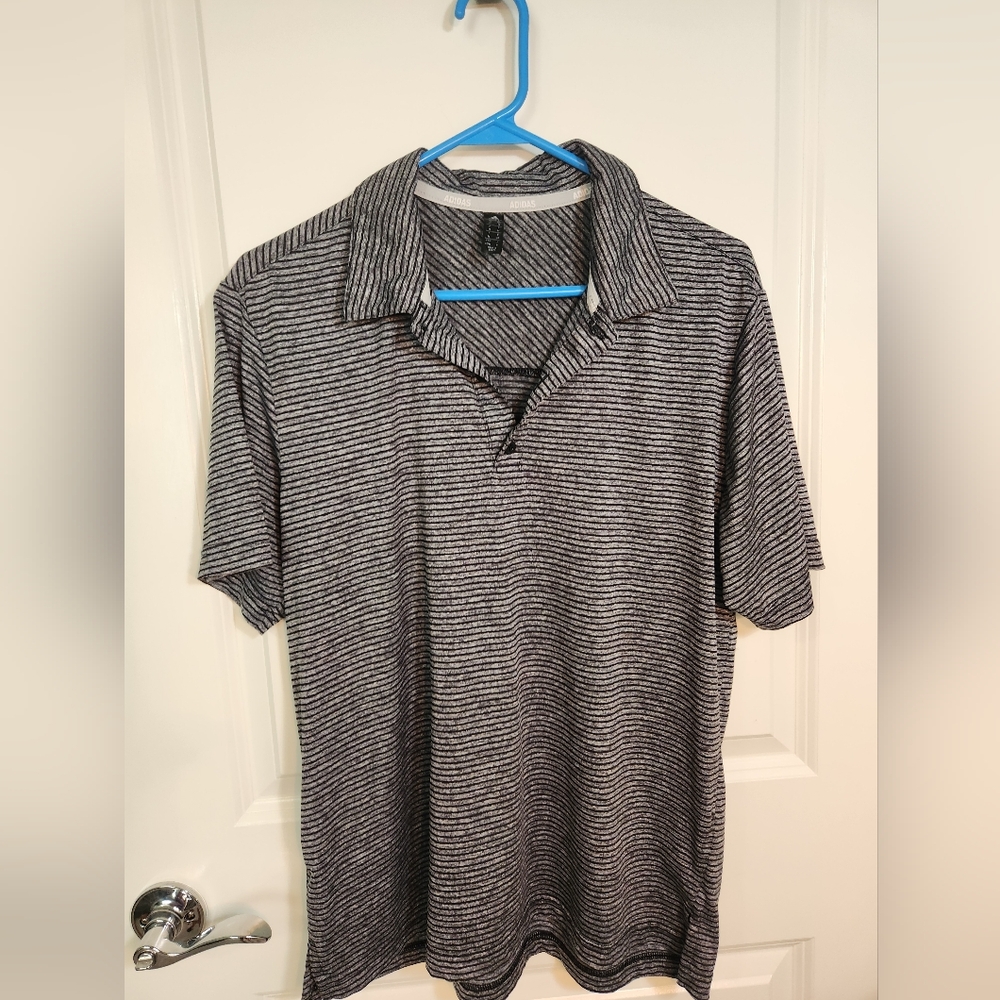 Adidas Golf Men's Black and White Striped Polo Shirt